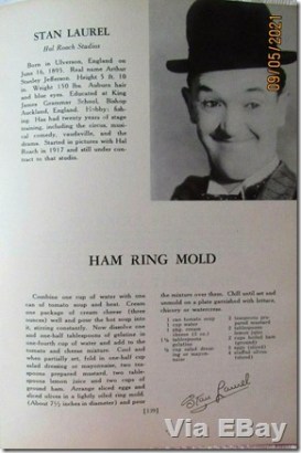Stan Laurel, recipe for ham ring mold