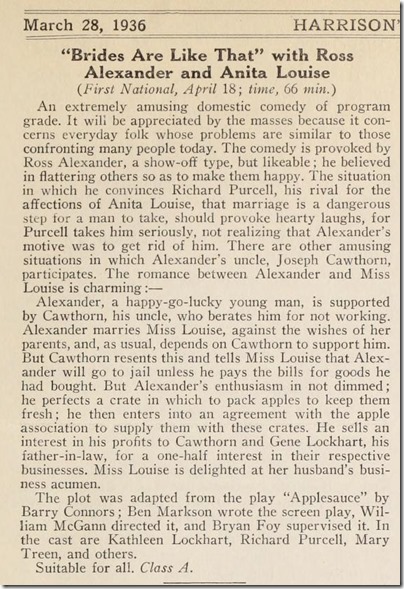 Movie Review, Harrison's Reports, March 28, 1936