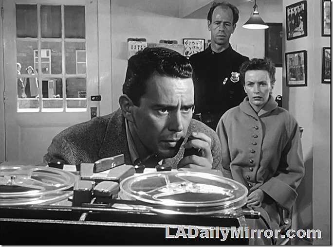 Dec. 17, 2021, Mystery Photo, John Forsythe dictates into a tape recorder as his concerned wife and a police sergeant listen