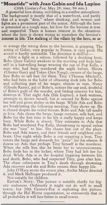 Moontide, Harrison's Reports