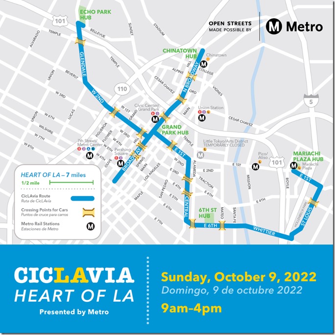 Route Map of CicLAvia 2022 through downtown Los Angeles 