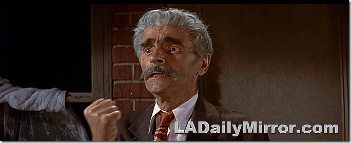 Older man with gray hair and mustache. Bushy eyebrows, with coat and tie (the man has the coat and tie, not the mustache). 