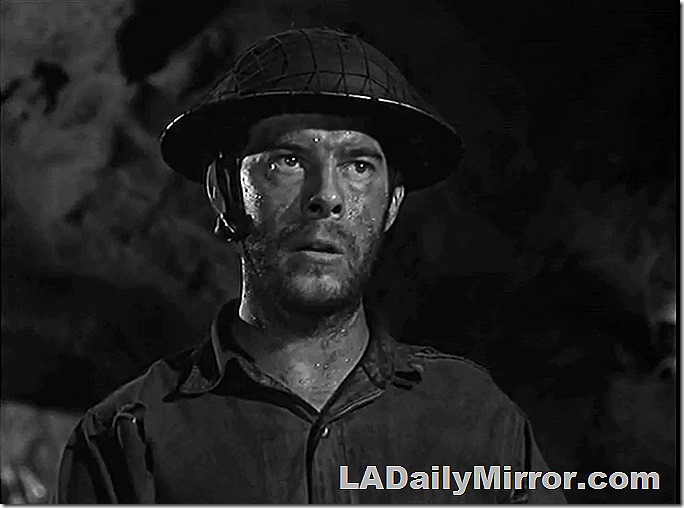 Weary soldier in helmet