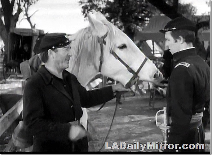 Soldier holding horse. The horse does not (and this may be a first) approve of such goings-on