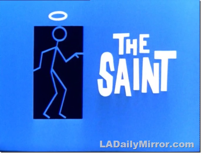 Lettering over a blank background with a stick figure of The Saint