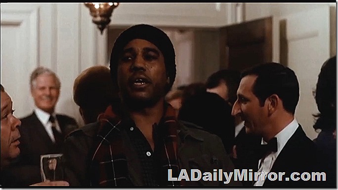 Man in work clothes at fancy party