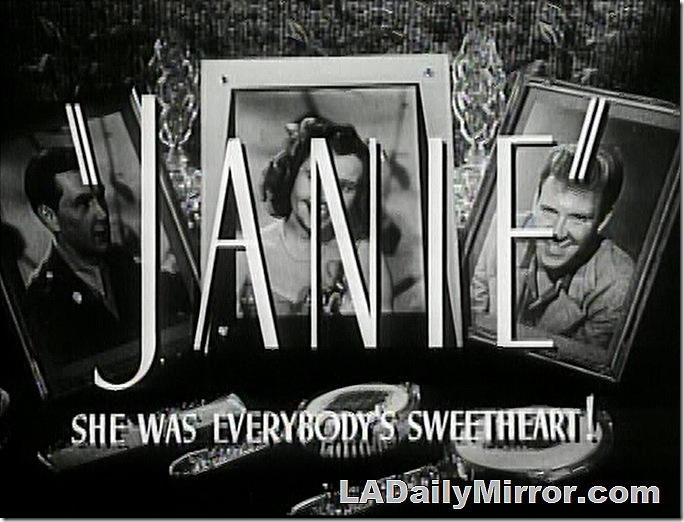 Main title: lettering over portraits of the lead characters, two men on the either side of our ingenue lead. 