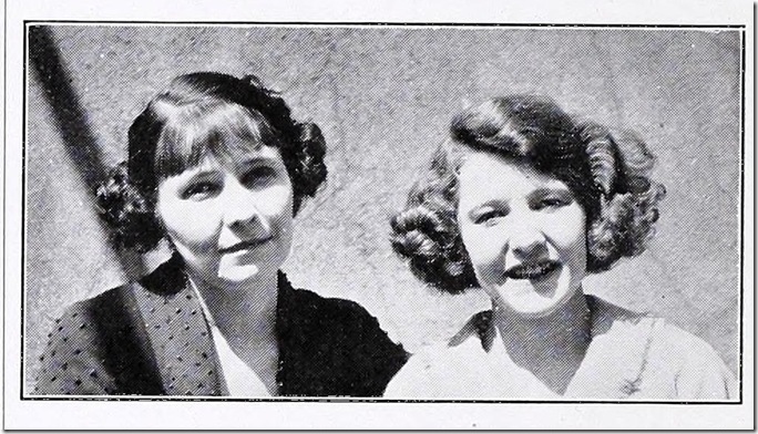 Helene Imlay, left, and sister Ruth. Helene wears a dress with raised bumps. Ruth wears a sweater. 