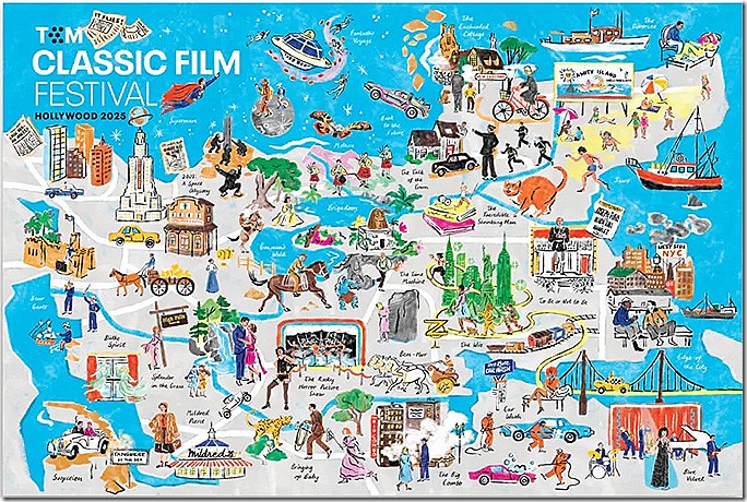 Fanciful map of movie locations. 