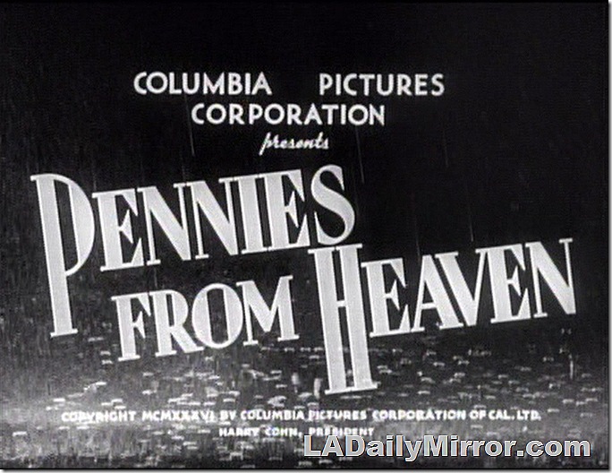 Main title: rain and a background strewn with pennies.