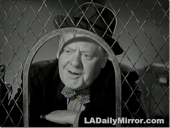 Man in hat and bow tie behind screen