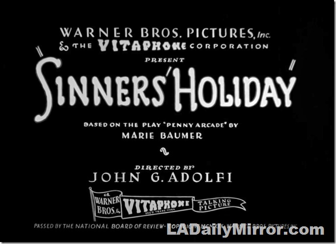 Main Title Sinners' Holiday, lettering over black background Main Title Sinners' Holiday, lettering over black background