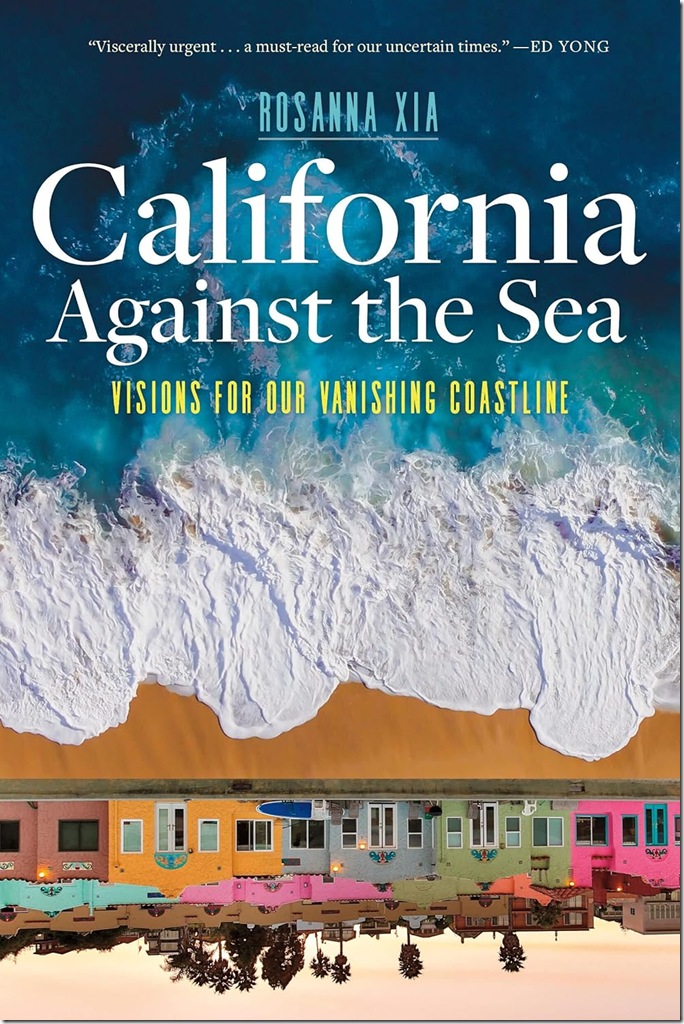 Book jacket: An aerial view of the ocean and waves breaking on the shore near beachfront homes. 
