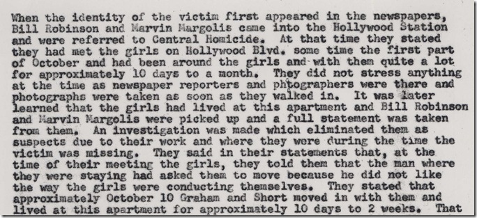 1949 LAPD Summary on Marvin Margolis and Bill Robinson