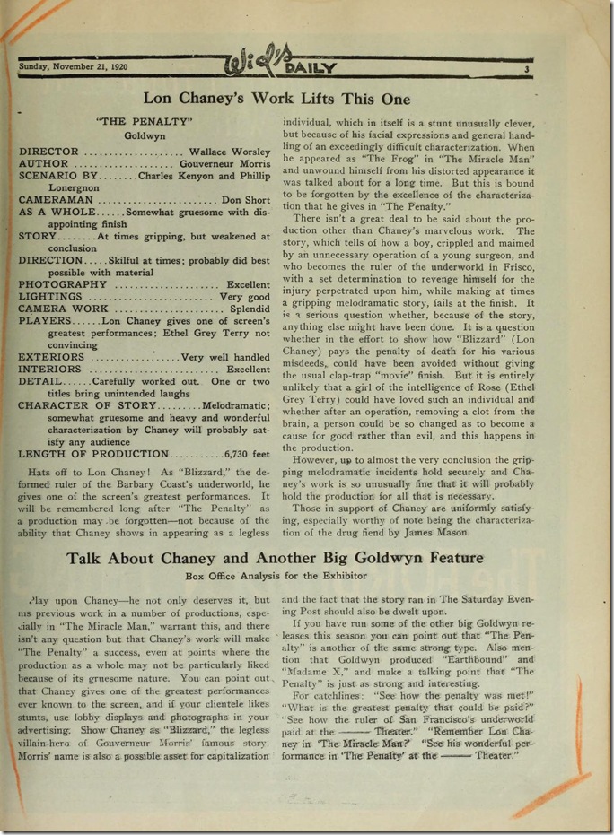 Review of The Penalty from Film Daily Review of The Penalty from Film Daily