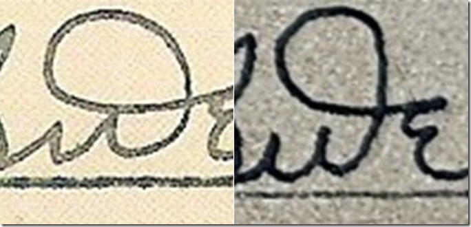 Capital Ds from authentic letter and questioned letter. 