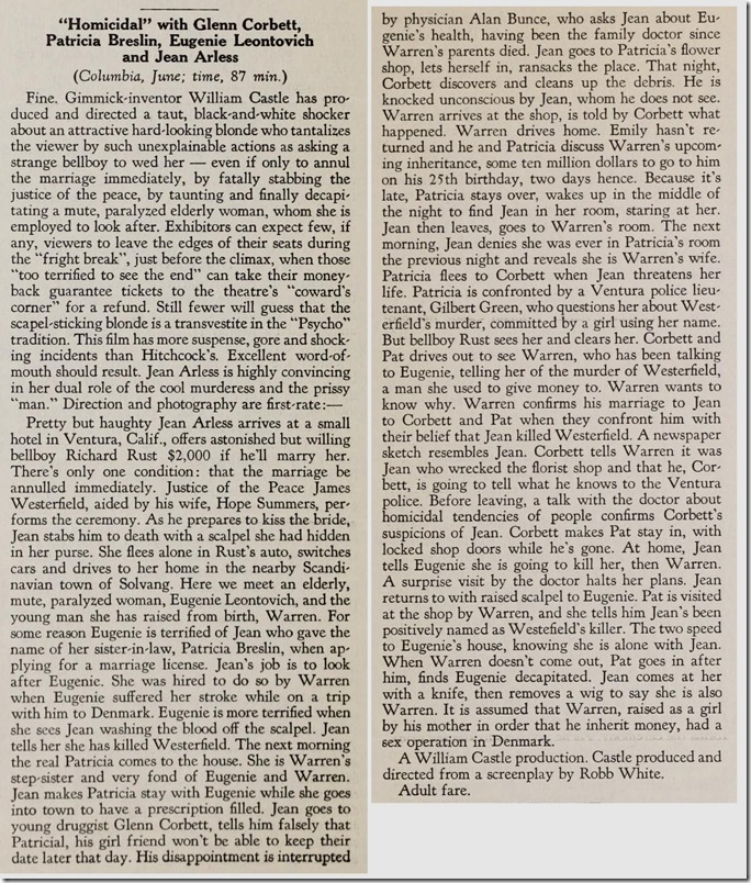 Harrison's Reports review of Homicidal Harrison's Reports review of Homicidal