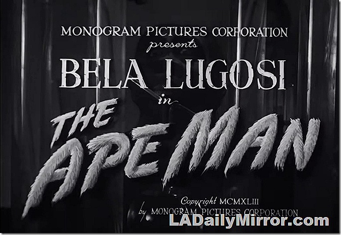 Main Title: Lettering over dim image of a gorilla and a scientist's lab. 