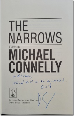 Signed inscription of Michael Connelly's 'The Narrows' 
