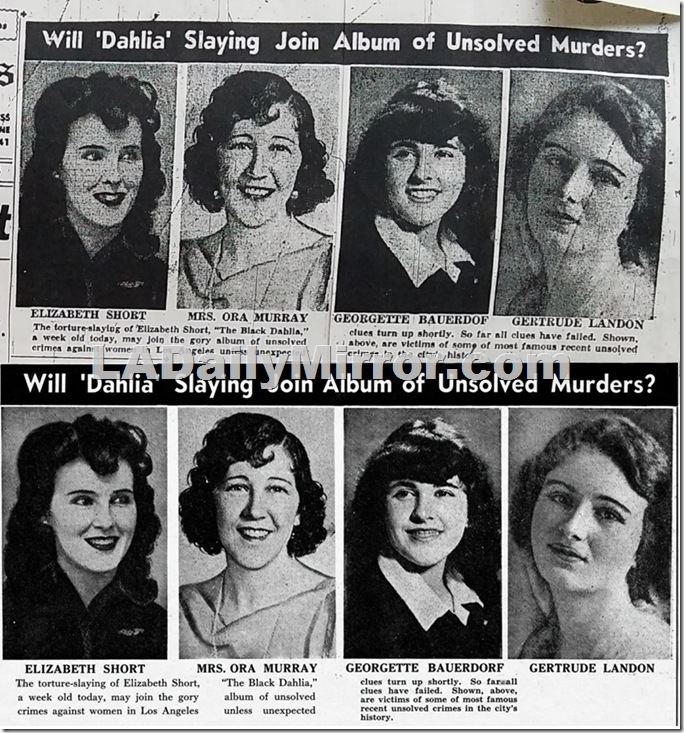 Photos of Elizabeth Short, Ora Murray, Georgette Bauerdorf and Gertrude Landon